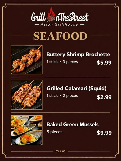 Seafood menu page